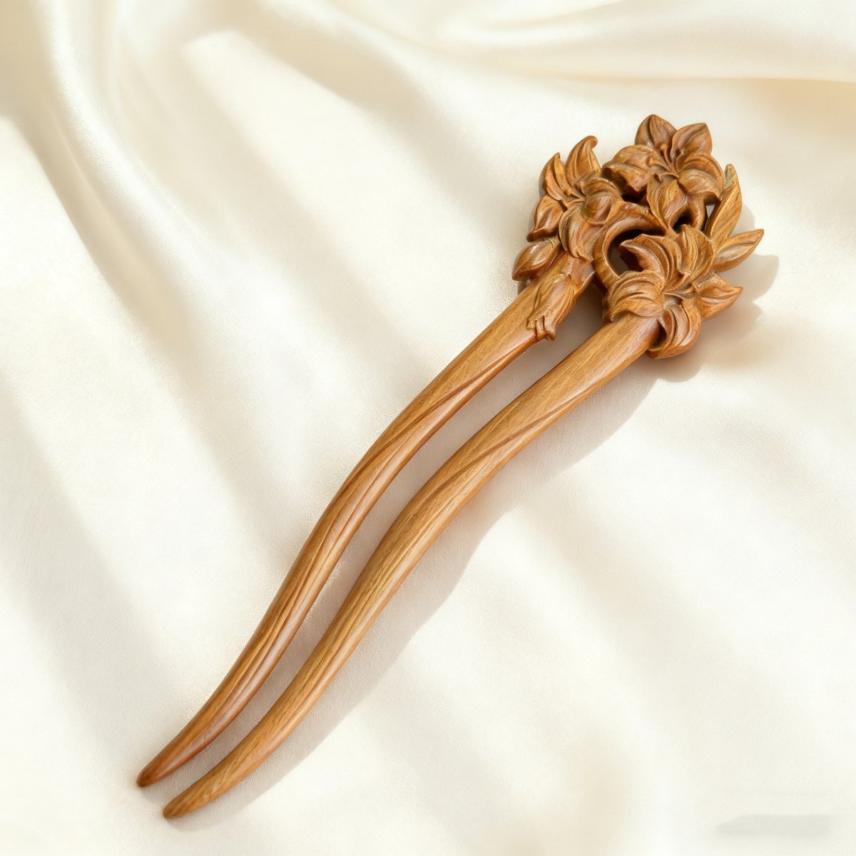Natural Wooden Hair Stick Set - 17cm Lily Flower Hairpin (百合)