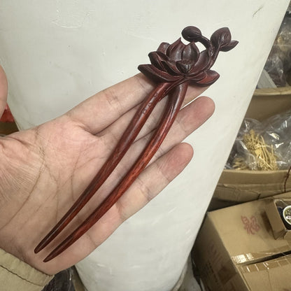 Ensemble de bâtonnets à cheveux en bois naturel – Épingle à cheveux lotus (荷花) en forme de U de 17 cm