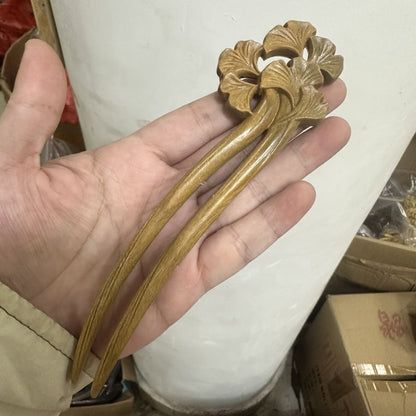 Natural Wooden Hair Stick Set - 17cm U Shape Ginkgo Leaf Hairpin (银杏叶)