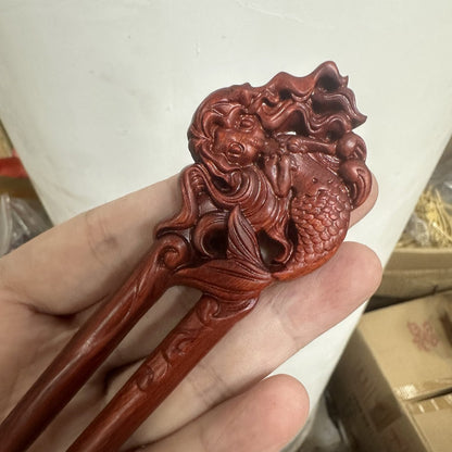 Natural Wooden Hair Stick Set - 17cm U Shape Mermaid Hairpin (美人鱼)
