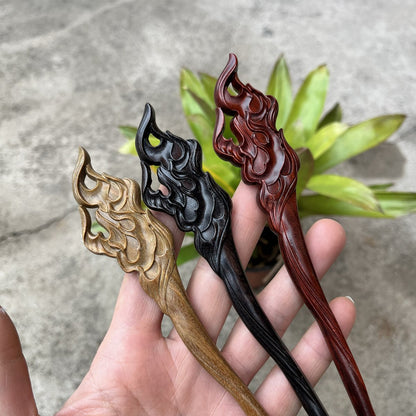 Set di bastoncini per capelli in legno naturale a forma di fiamma - Fermaglio per capelli da 19 cm (火焰)