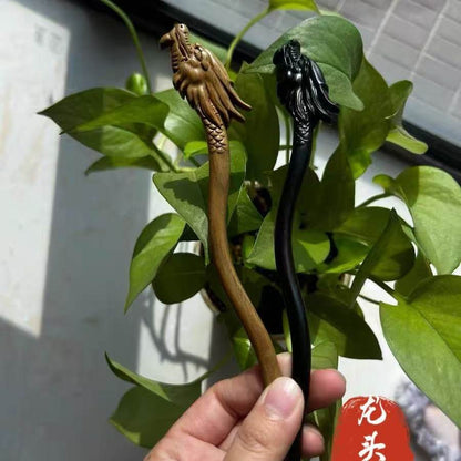 Natural Wooden Hair Stick Set - 20cm Dragon Head Hairpin (龙头)