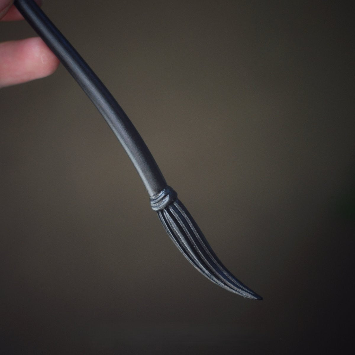 Bastoncino per capelli in legno nero africano naturale - Design a pennello calligrafico (Mao Bi) 19,8 cm #毛笔