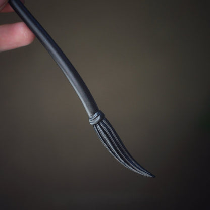 Bastoncino per capelli in legno nero africano naturale - Design a pennello calligrafico (Mao Bi) 19,8 cm #毛笔