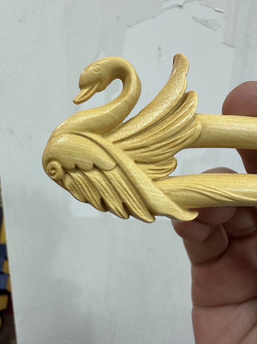 Natural Wooden Hair Stick Set - 16.5cm U Shape Swan Hairpin (天鹅)