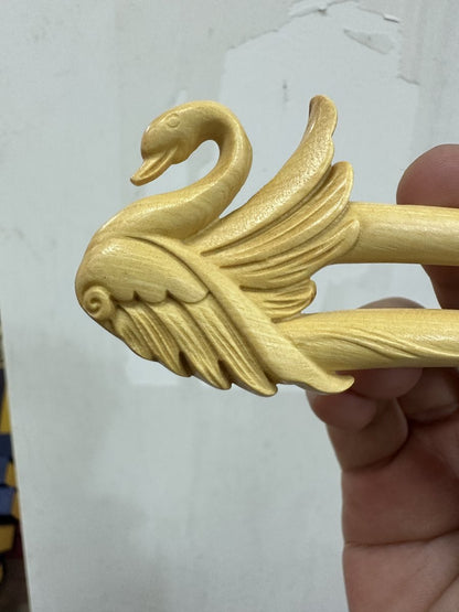 Natural Wooden Hair Stick Set - 16.5cm U Shape Swan Hairpin (天鹅)