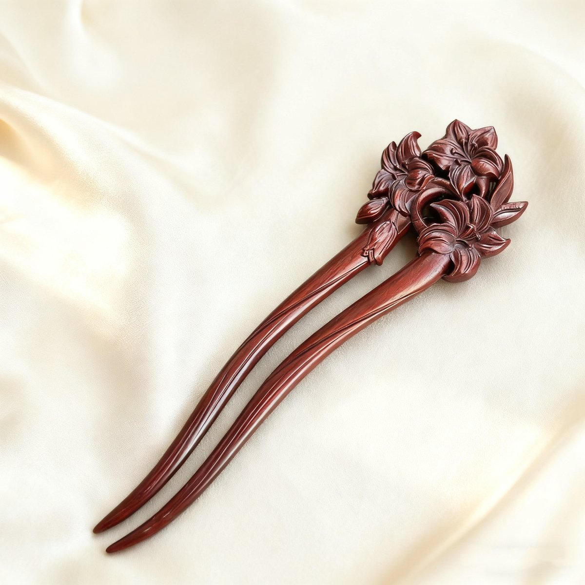 Natural Wooden Hair Stick Set - 17cm Lily Flower Hairpin (百合)
