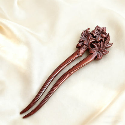 Natural Wooden Hair Stick Set - 17cm Lily Flower Hairpin (百合)