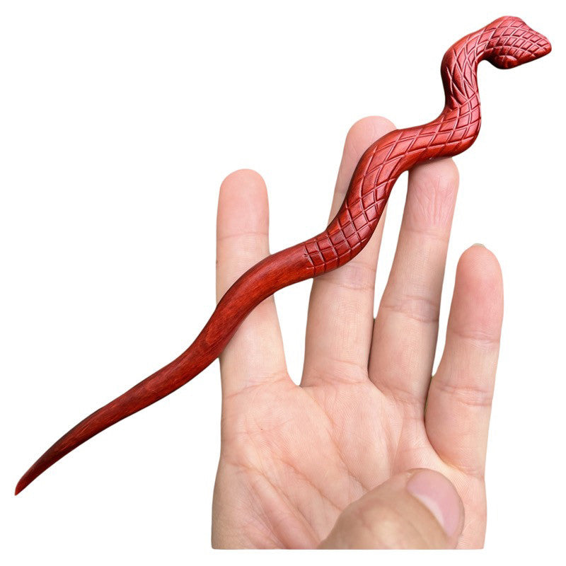 Pique à cheveux en palissandre naturel - Épingle à cheveux serpent de 20 cm finition lisse (灵蛇)