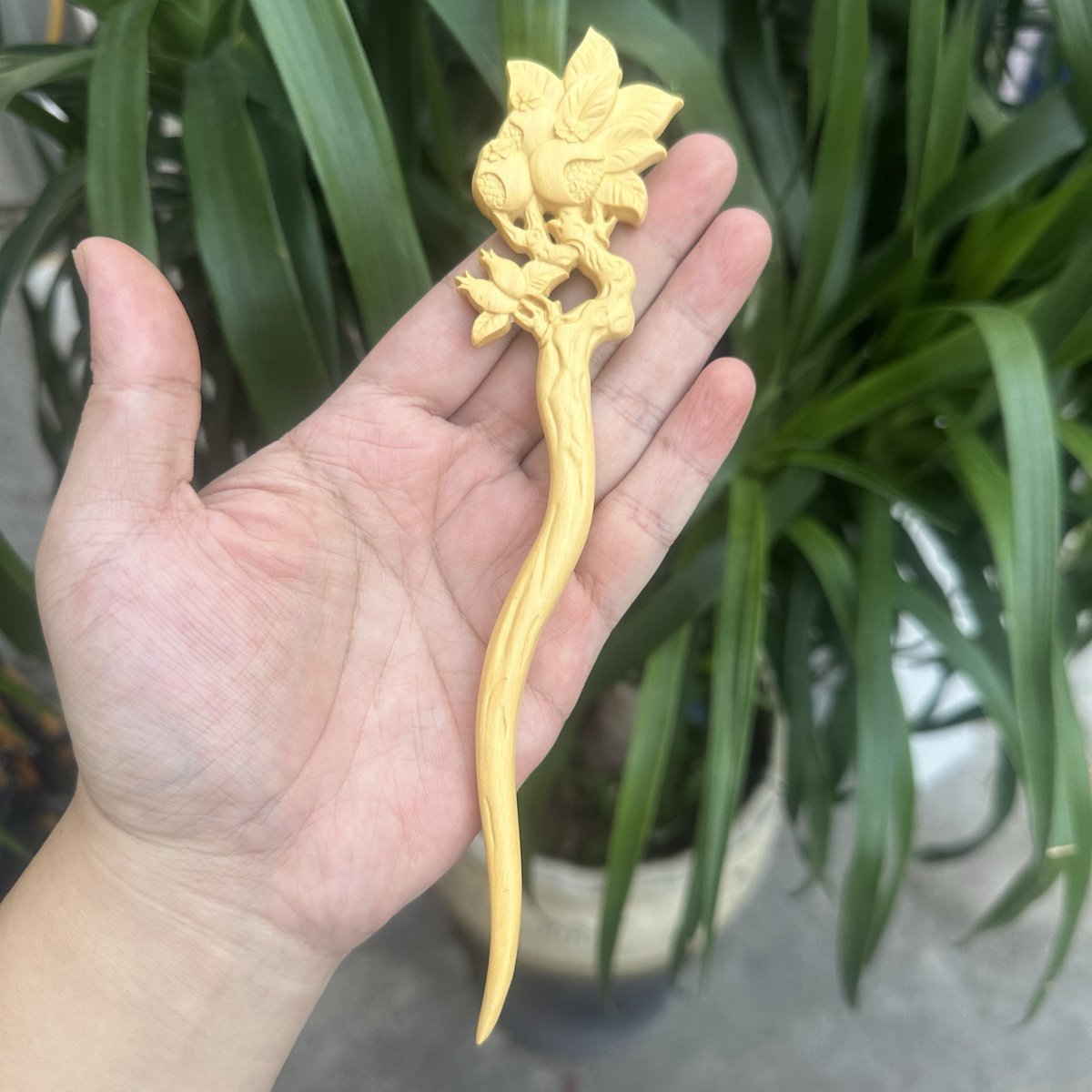 Set di bacchette per capelli in palissandro naturale - Fermaglio a forma di U con design a melograno da 20 cm (石榴单簪)