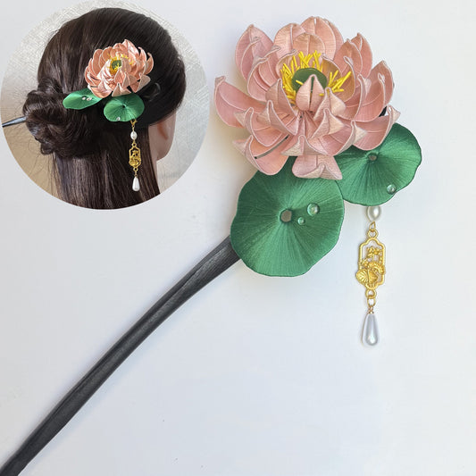 Round Leaf Lotus Hairpin Chanhua Materials Flowers DIY Kit - Include Detailed Video Tutorial