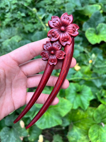 Set di bastoncini per capelli in palissandro naturale - Forcina a U da 15 cm con motivi floreali (招财貔貅)