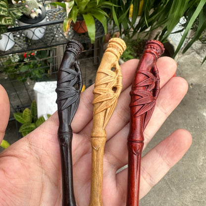 Set di bastoncini per capelli in bambù naturale - Forcina da 20 cm (foglie di bambù)