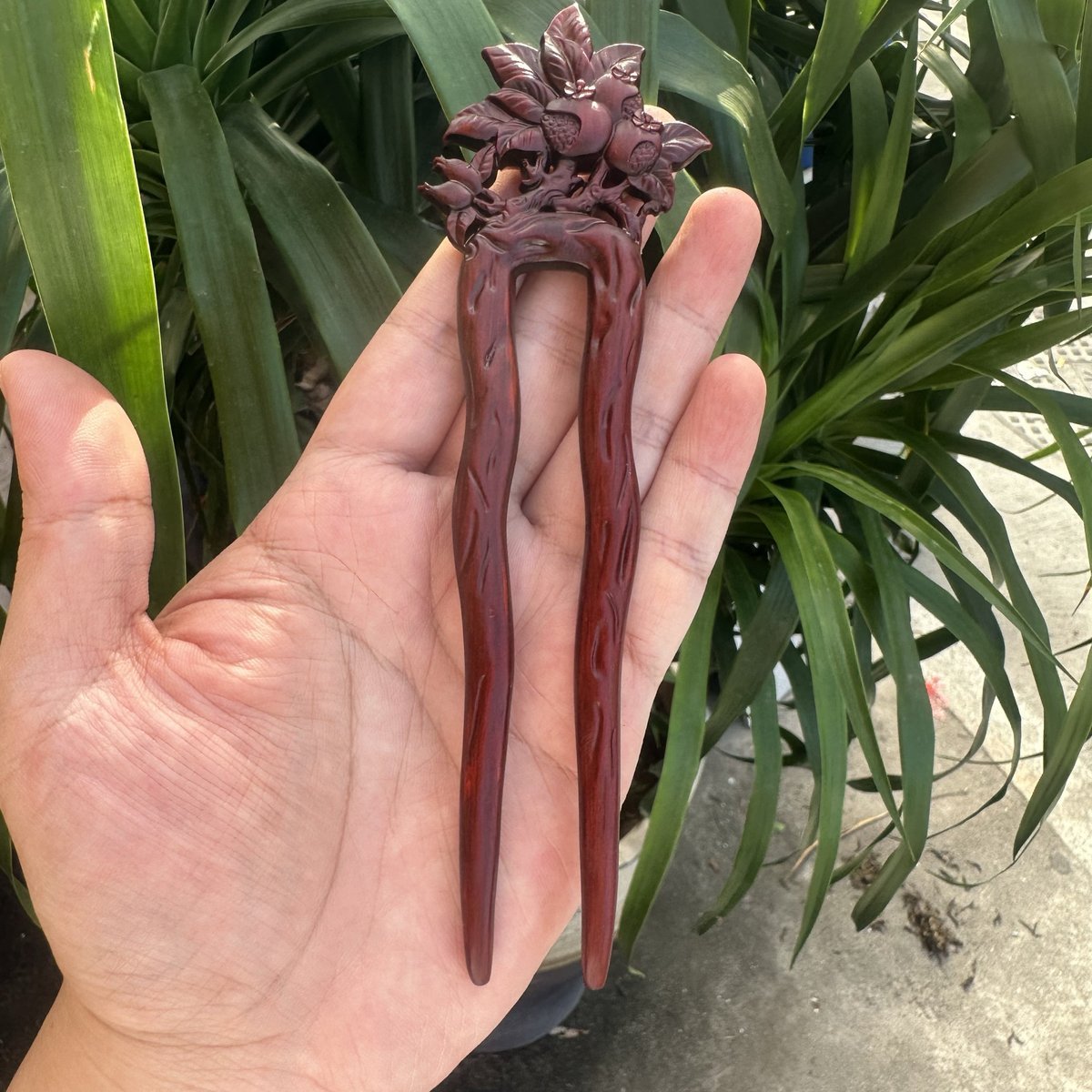 Set di forcine in legno naturale - Forcina a U Melograno da 17 cm (石榴花U簪)