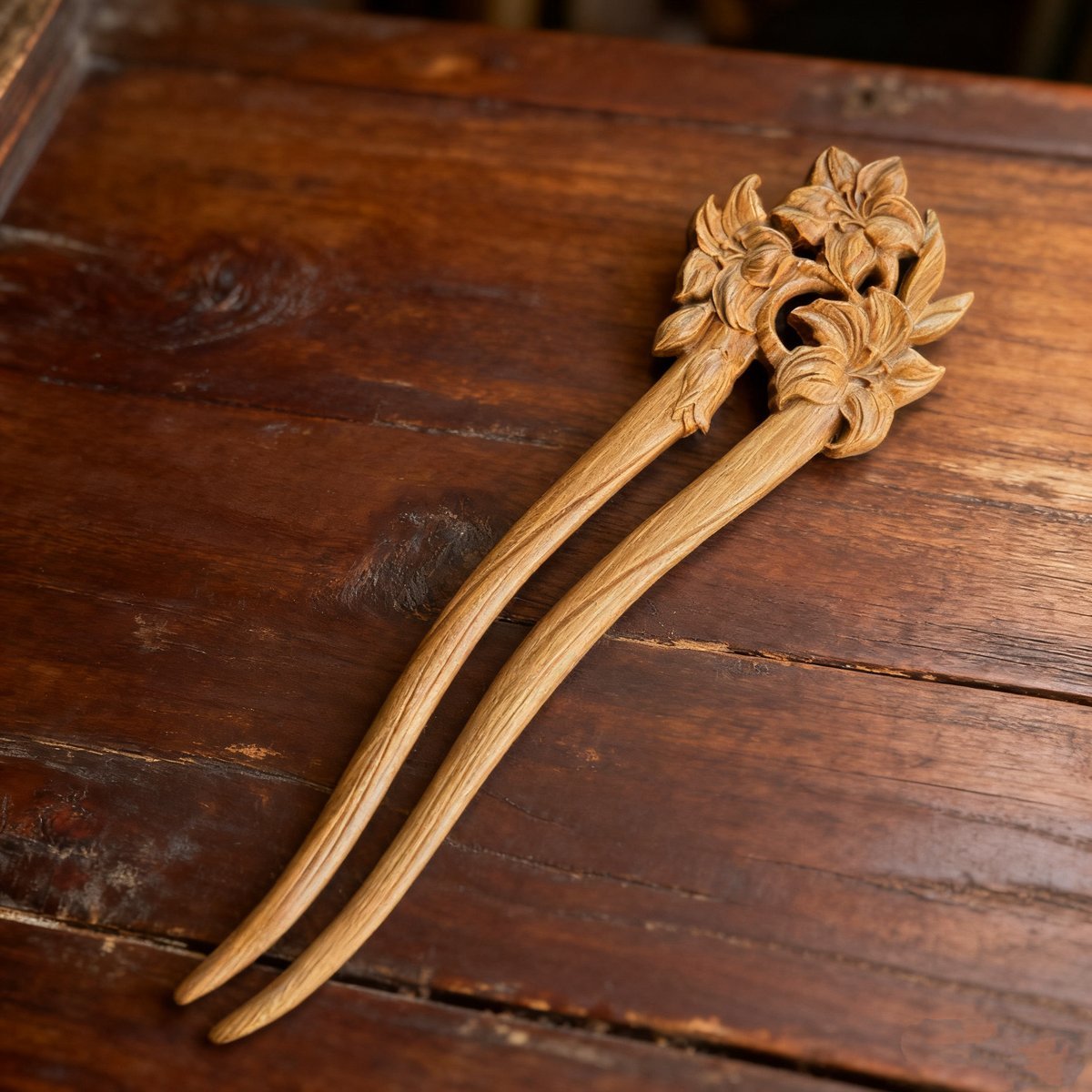 Natural Wooden Hair Stick Set - 17cm Lily Flower Hairpin (百合)