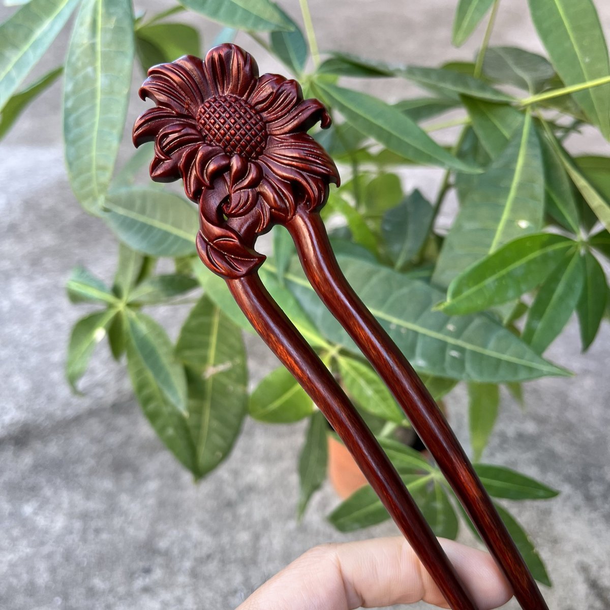 Natural Wooden Hair Stick Set - 17cm U Shape Sunflower Hairpin (向日葵)