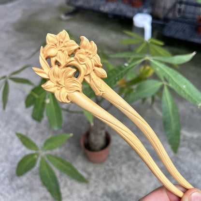 Natural Wooden Hair Stick Set - 17cm Lily Flower Hairpin (百合)