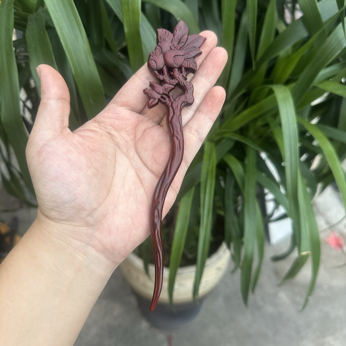 Set di bacchette per capelli in palissandro naturale - Fermaglio a forma di U con design a melograno da 20 cm (石榴单簪)