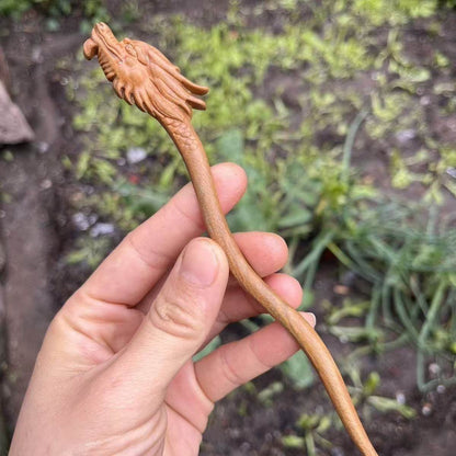 Natural Wooden Hair Stick Set - 20cm Dragon Head Hairpin (龙头)