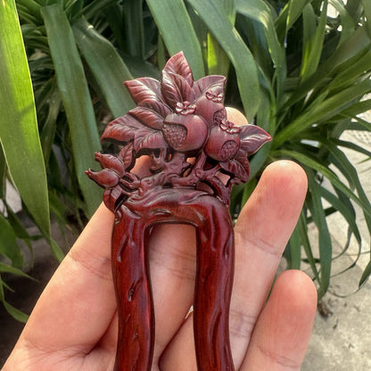 Set di forcine in legno naturale - Forcina a U Melograno da 17 cm (石榴花U簪)