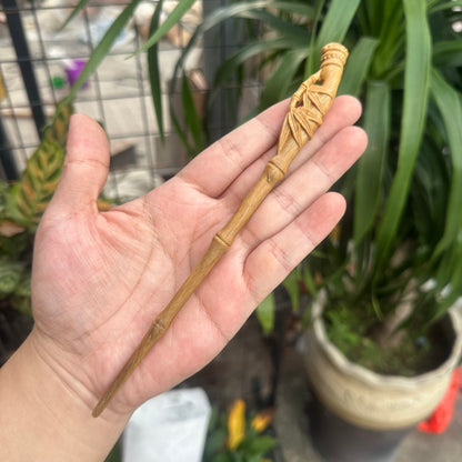 Set di bastoncini per capelli in bambù naturale - Forcina da 20 cm (foglie di bambù)