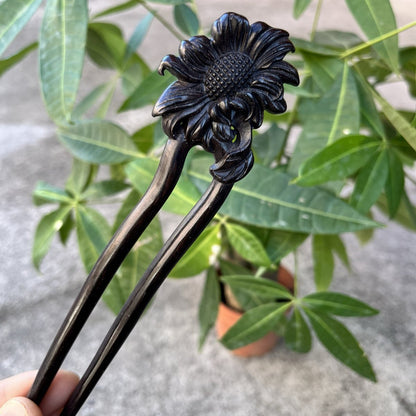 Natural Wooden Hair Stick Set - 17cm U Shape Sunflower Hairpin (向日葵)