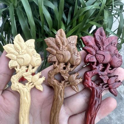 Set di forcine in legno naturale - Forcina a U Melograno da 17 cm (石榴花U簪)
