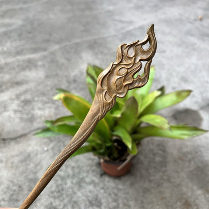 Set di bastoncini per capelli in legno naturale a forma di fiamma - Fermaglio per capelli da 19 cm (火焰)