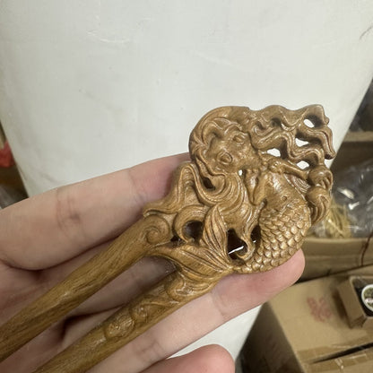 Natural Wooden Hair Stick Set - 17cm U Shape Mermaid Hairpin (美人鱼)