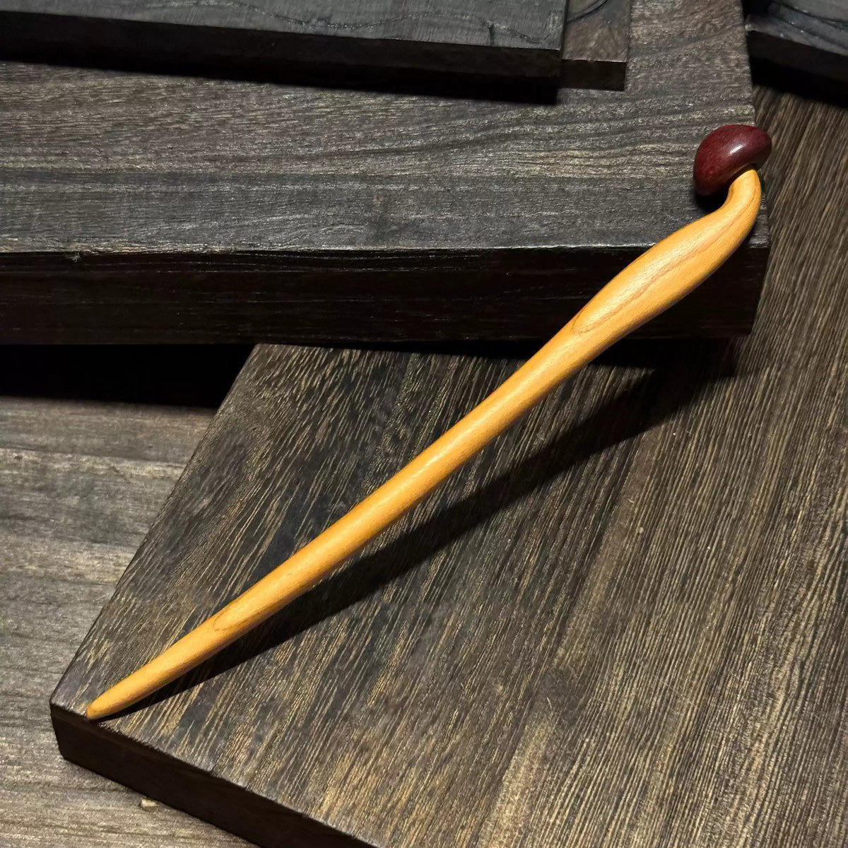 Fermaglio per capelli in legno di pesco naturale - Design a fungo #蘑菇