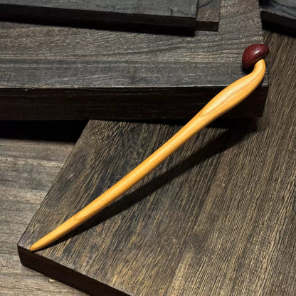Fermaglio per capelli in legno di pesco naturale - Design a fungo #蘑菇