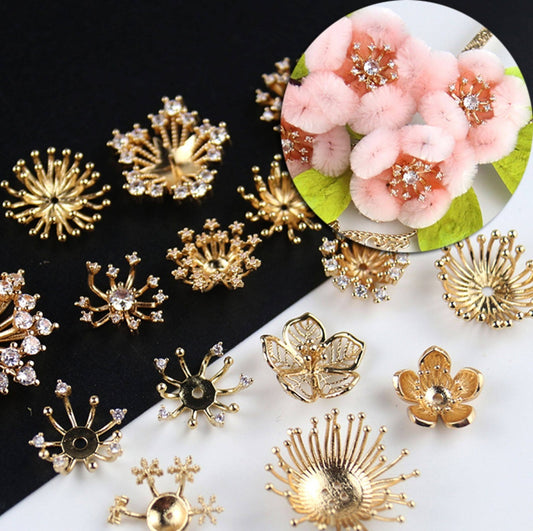 Copper Flower Bead Caps with Rhinestones - Flower Stamen Holders(K series)