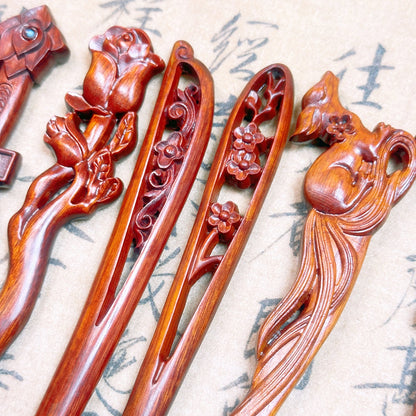 Fermaglio per capelli in palissandro birmano naturale - Set di forcine in legno intagliato per donna (小叶紫檀)