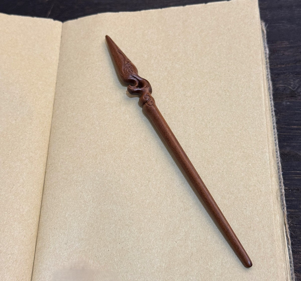 Natural Lacewood Hair Stick - Mulan Spear Design 18cm #木兰