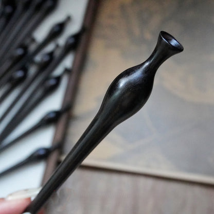 Bâton de cheveux en bois noir africain naturel - Motif vase (bouteille de fleur) #花瓶簪