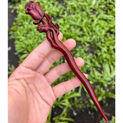 Fermaglio per capelli in palissandro birmano naturale - Set di forcine in legno intagliato per donna (小叶紫檀)