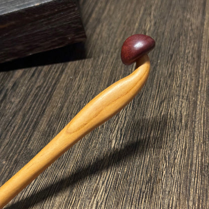Fermaglio per capelli in legno di pesco naturale - Design a fungo #蘑菇