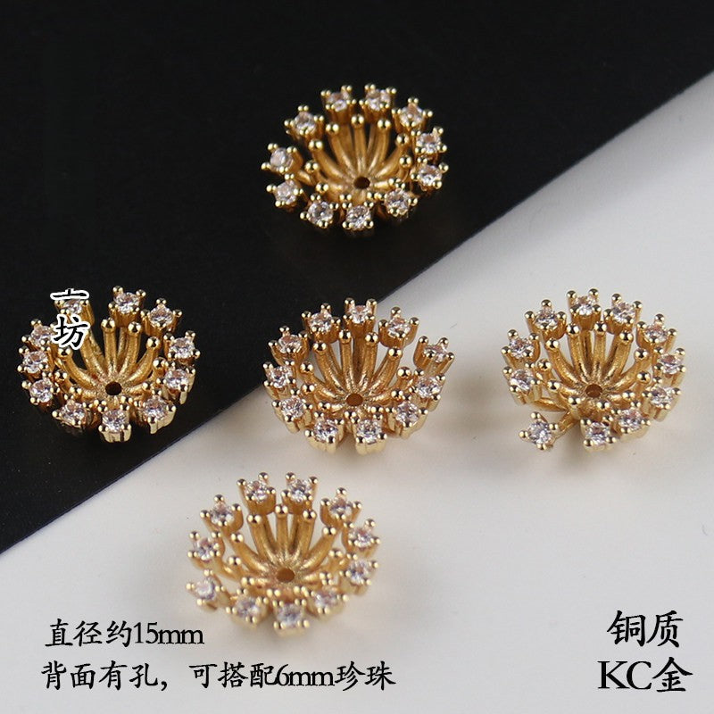 Copper Flower Bead Caps with Rhinestones - Flower Stamen Holders(#20-28)