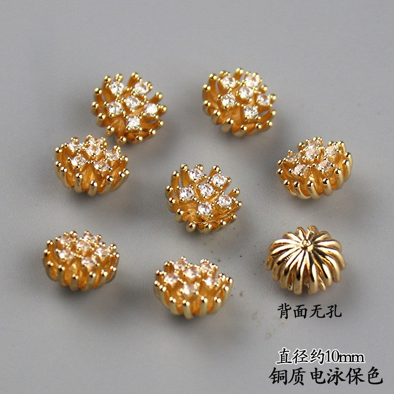 Copper Flower Bead Caps with Rhinestones - Flower Stamen Holders(#184-215)