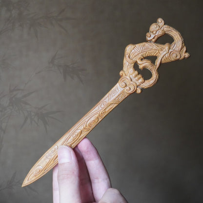 Natural African Blackwood Hair Stick - Dragon Chant Sword Design 18.8cm Hairpin #龙吟剑