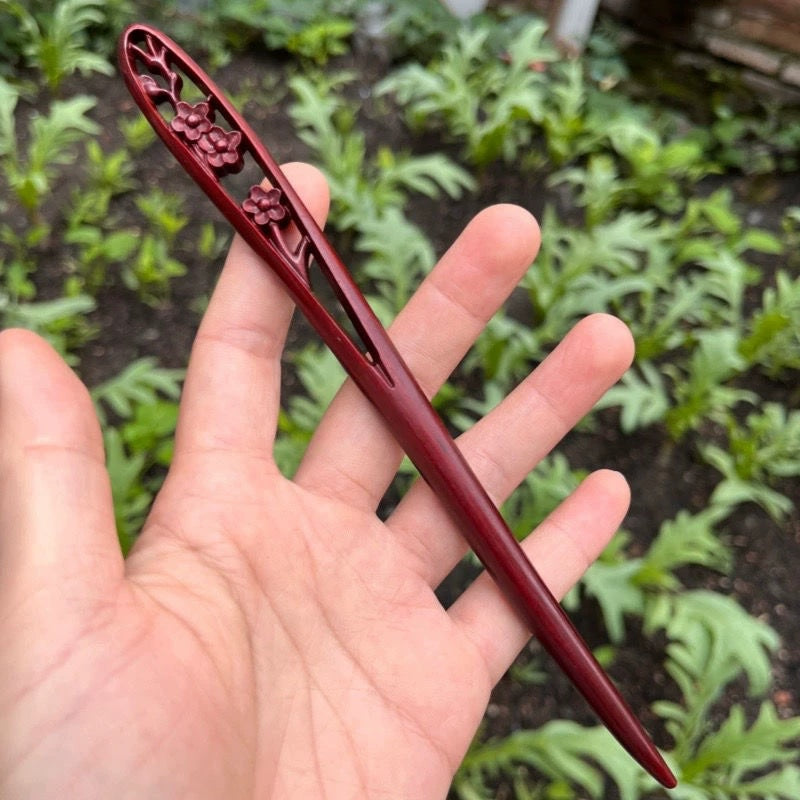 Fermaglio per capelli in palissandro birmano naturale - Set di forcine in legno intagliato per donna (小叶紫檀)