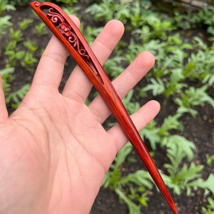 Fermaglio per capelli in palissandro birmano naturale - Set di forcine in legno intagliato per donna (小叶紫檀)