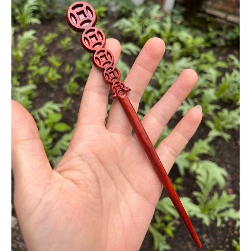 Fermaglio per capelli in palissandro birmano naturale - Set di forcine in legno intagliato per donna (小叶紫檀)