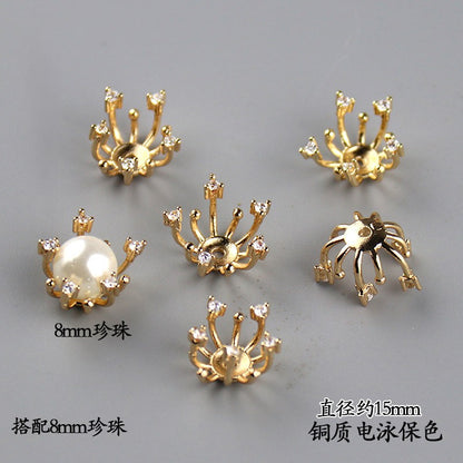Copper Flower Bead Caps with Rhinestones - Flower Stamen Holders(#184-215)