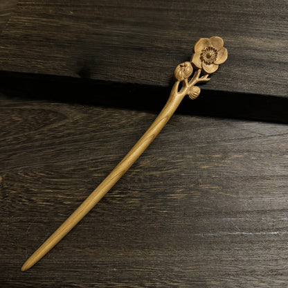 Natural Peach Wood Hair Stick Set - Assorted Floral and Nature Designs Hairpins #桃木发簪合集