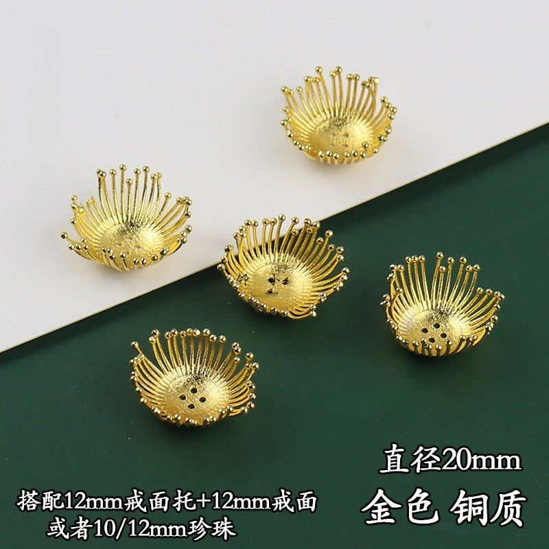 Copper Flower Bead Caps with Rhinestones - Flower Stamen Holders(#20-28)