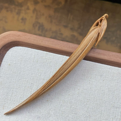 Natural Carved Wood Hair Stick | Sandalwood Hairpin for Styling & DIY Crafts #禅意叶子