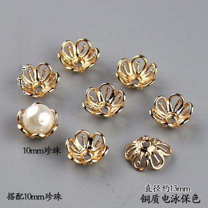 Copper Flower Bead Caps with Rhinestones - Flower Stamen Holders(#184-215)