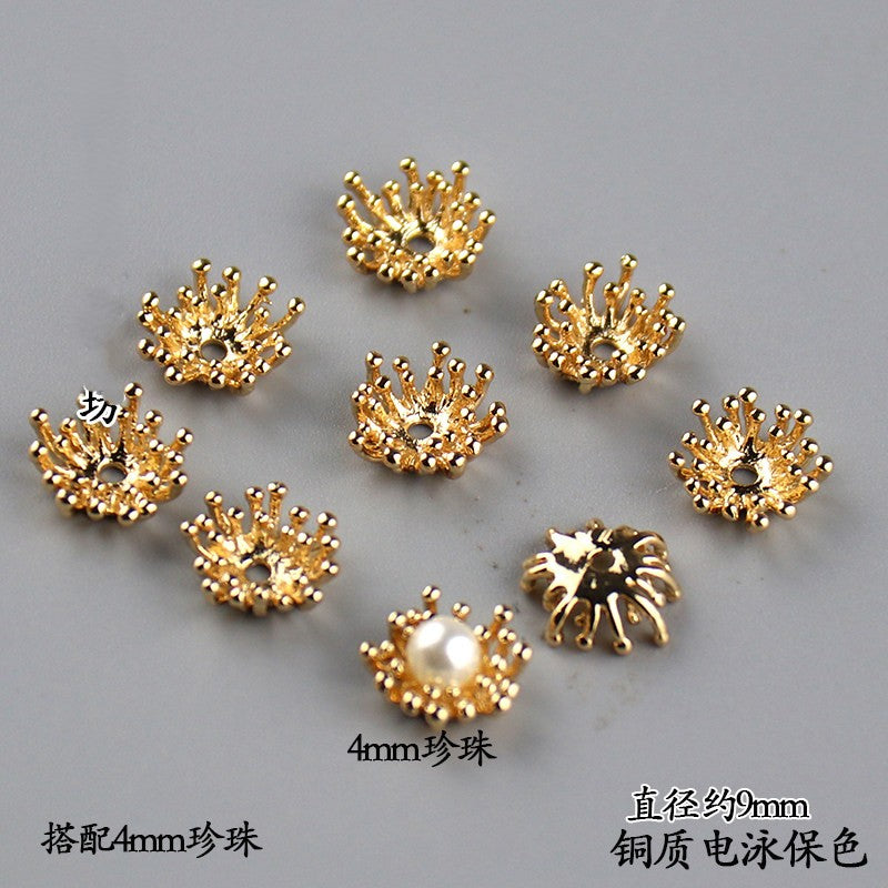 Copper Flower Bead Caps with Rhinestones - Flower Stamen Holders(#184-215)
