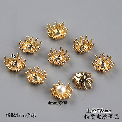 Copper Flower Bead Caps with Rhinestones - Flower Stamen Holders(#184-215)